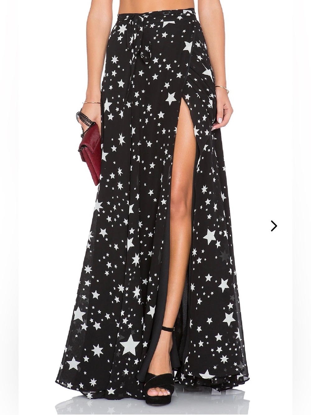 Lovers + Friends x REVOLVE Hydra Star Print Maxi Wrap Skirt Black White Slit XS